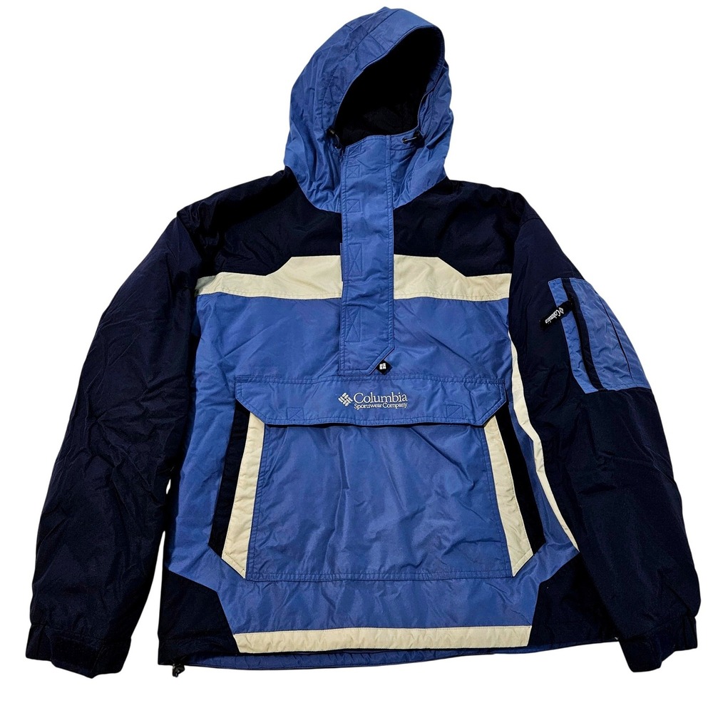 Columbia Vintage Winter Ski Jacket Womens Colorblock Pullover Zip Pockets Blue M